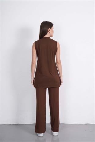 Kolsuz Tunik & Pantolon Takım-Kahve