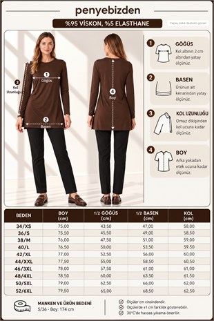 Premium Viskon Uzun Tunik-Kahve