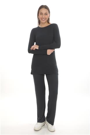 Kadın Viskon Full Likra Tunik-Füme