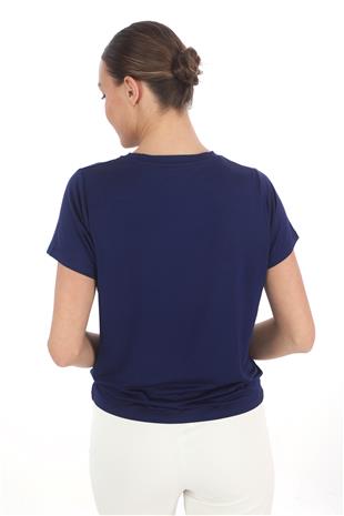 Viskon Dökümlü Tişört-Lacivert