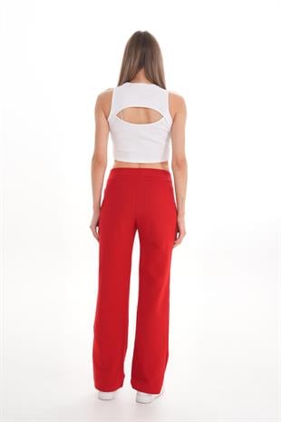 Pamuk 2 İplik likra Eşofman Alt-Kırmızı