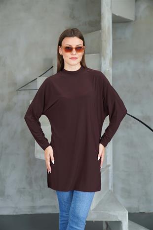 Tesettür Extra Uzun Tunik -Kahverengi