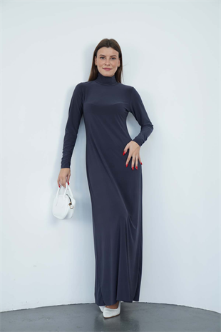 Dora Kadın Maxi Boy Balıkçı Yaka Sandy Elbise-Füme