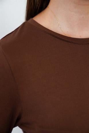 Kadın Viskon Full Likra Tunik-Kahve