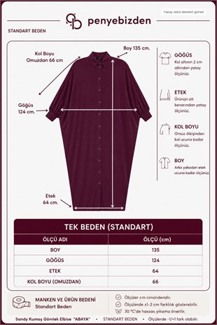 Kadın Sandy Tesettür Gömlek Elbise Abaya-Vişne