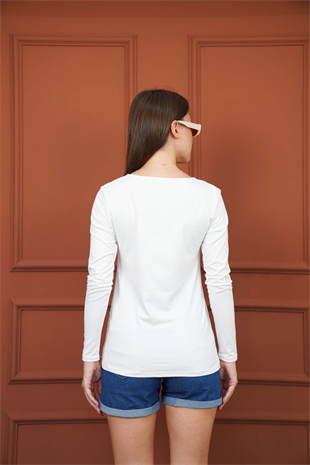 Yumuşak, Rahat ve Şık Viskon V Yaka Tişört-Krem