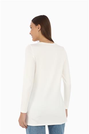Kadın Rahat ve Şık Viskon Tunik-Krem