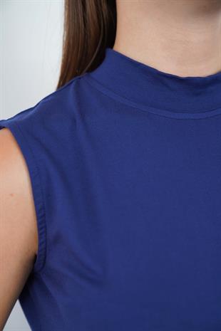 Viskon Kolsuz Tunik ve Etek Takım-Lacivert