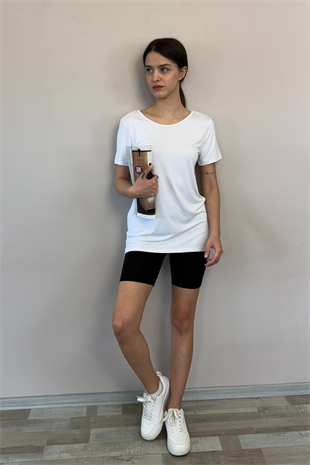 Sırt Dekolte Rahat Viskon Tunik-Beyaz