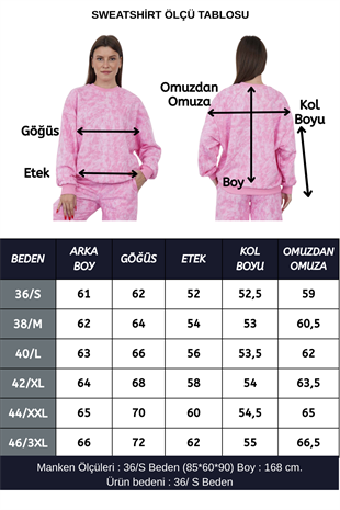 Valeria Kadın 3 İplik Şardonsuz Pamuk Oversize Bisiklet Yaka Sweatshirt-Pembe Baskılı