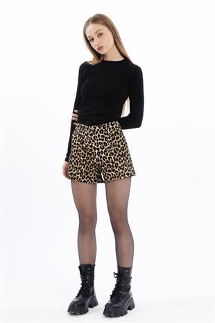 Leopar Desenli Şort-Leopar