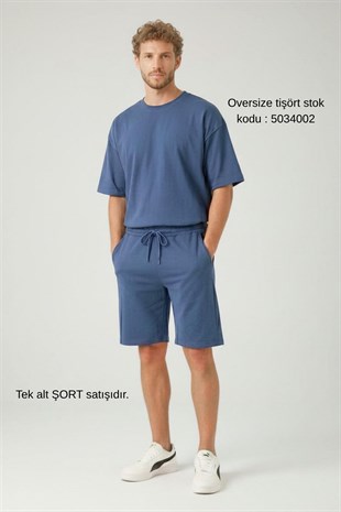 Erkek Regular Fit %100 Pamuk Baskısız Şort-Lacivert
