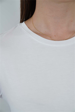 Kadın Zarif İnce Gösteren Viskon Tişört-Beyaz