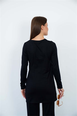 Kadın Viskon Full Likra Tunik-Siyah