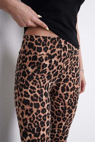 İspanyol Paça Tayt Pantolon-Leopar