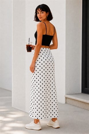 Oysho Kumaş Puantiye Maxi Etek-Beyaz
