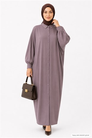Kadın Sandy Tesettür Gömlek Elbise Abaya-Vizon