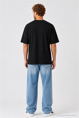 Erkek Oversize Tişört-Siyah