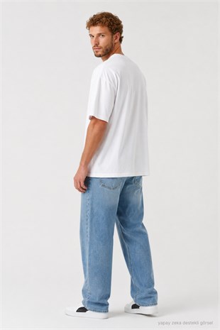 Erkek Oversize Tişört-Beyaz