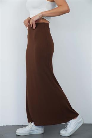 Nora Kadın Maxi Boy Astarlı Viskon Etek-Kahverengi