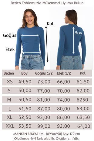 Likralı Pamuk Crop Tişört-Slim Fit -İndigo