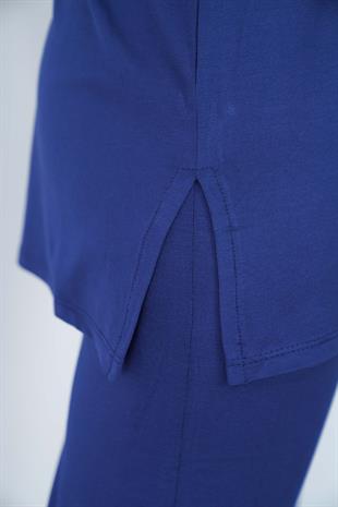 Viskon Dik Yaka Tunik ve Etek Takım-Lacivert