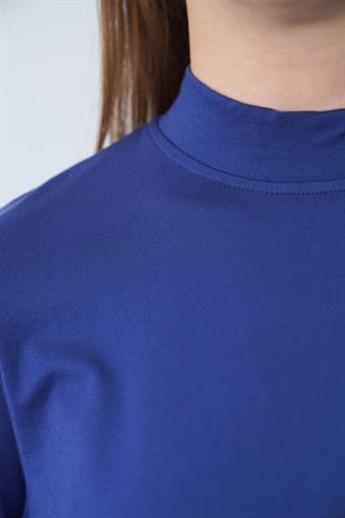 Viskon Dik Yaka Tunik ve Etek Takım-Lacivert