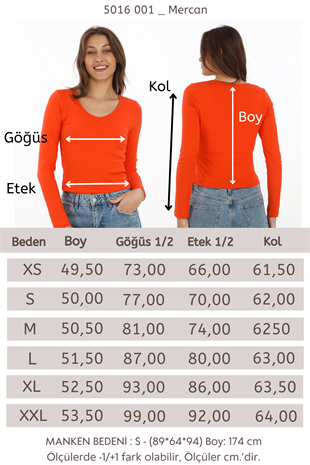 V Yaka Slim Fit Tişört-Mercan