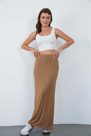 Nora Kadın Maxi Boy Astarlı Viskon Etek-Tarçın