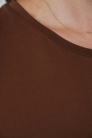 Kadın Zarif İnce Gösteren Viskon Tişört-Kahve