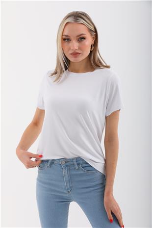  Viskon Dökümlü Tişört 2 Renk Seti-Siyah-Beyaz