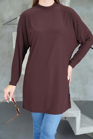 Tesettür Extra Uzun Tunik -Kahverengi