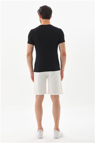 Erkek Regular Fit %100 Pamuk Şort-Beyaz