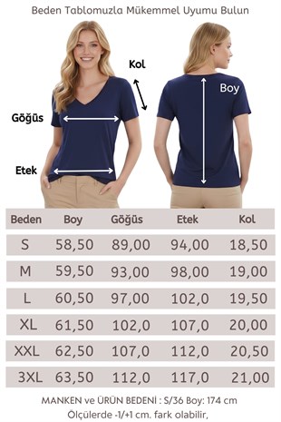Viskon Dökümlü V Yaka Tişört-Lacivert