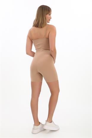 İnce Askılı Body Tulum -Ten Rengi