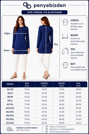 Premium Viskon Uzun Tunik-Lacivert