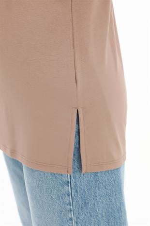 Kadın Viskon Full Likra Tunik-Sütlü Kahve