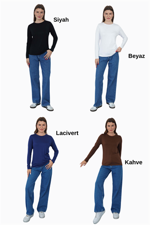 Kadın Viskon Tişört 4lü Set Siyah-Beyaz-Lacivert-Kahverengi