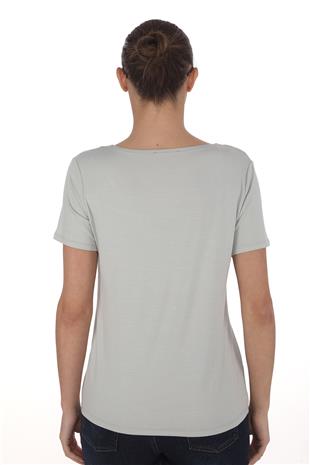 Viskon Dökümlü V Yaka Tişört-Gri