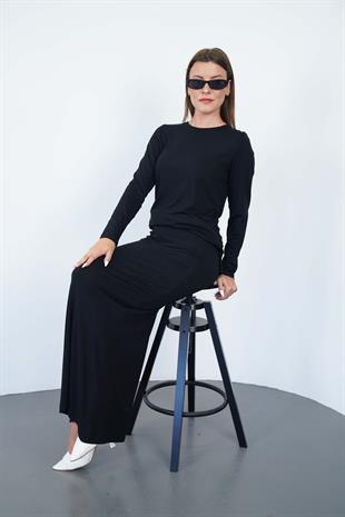 Viskon Tunik & Etek Takım-Siyah