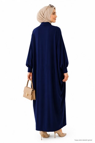 Kadın Sandy Tesettür Gömlek Elbise Abaya-Lacivert