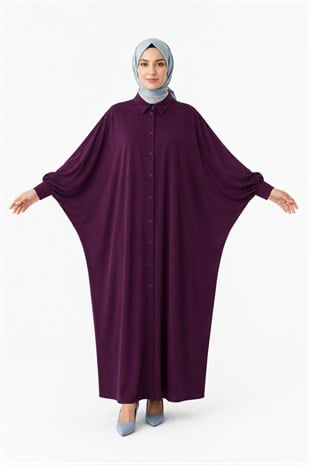 Kadın Sandy Tesettür Gömlek Elbise Abaya-Vişne