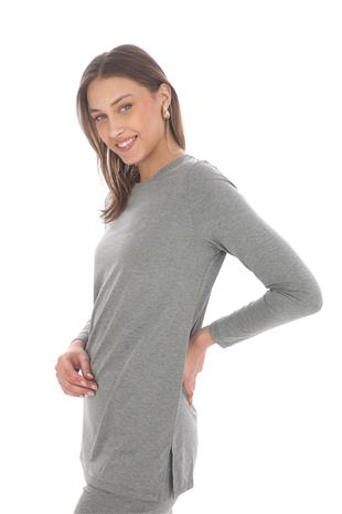 Kadın Viskon Full Likra Tunik-Gri Melanj