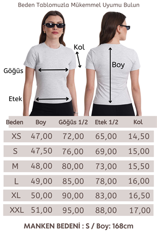 Crop Slim Fit Pamuk Likra Tişört-Kar Melanj