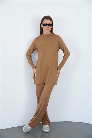 Viskon Tunik ve Pantolon Takım-Tarçın