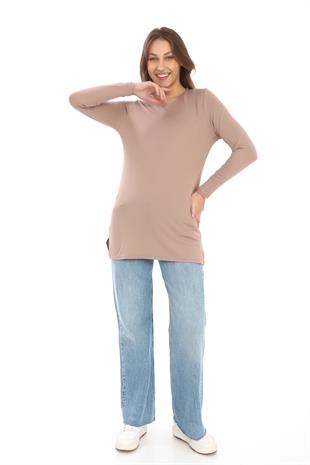 Kadın Viskon Full Likra Tunik-Sütlü Kahve