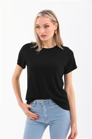  Viskon Dökümlü Tişört 2 Renk Seti-Siyah-Beyaz