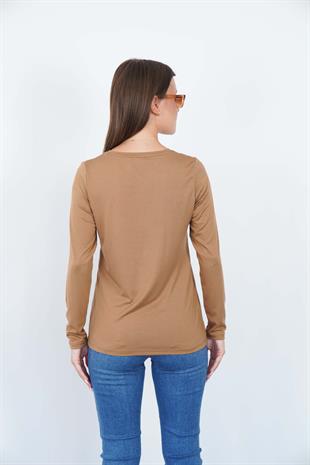 Kadın Viskon Tişört -Tarçın