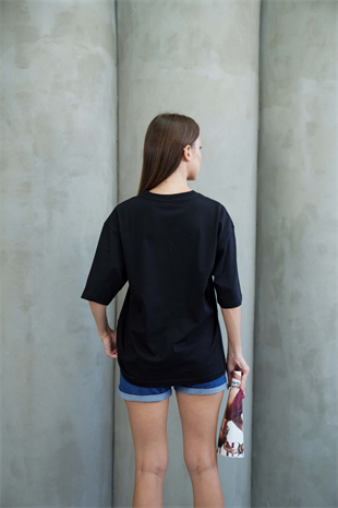 Kadın Oversize Tişört-Siyah