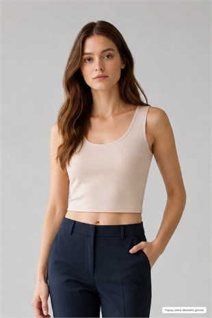 Crop Askılı Atlet-Ten Rengi